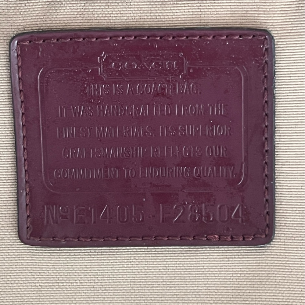 Coach Signature Stripe Khaki Brown Canvas Tote Bag Burgundy Leather Trim F28504 - Picture 11 of 11